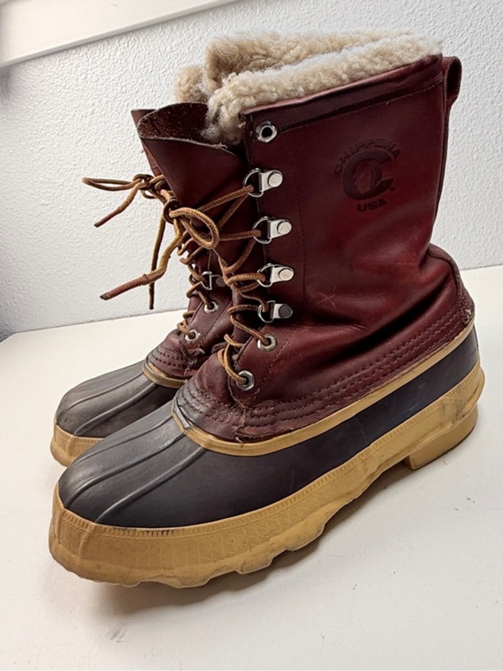 Vintage Chippewa USA Mens Size 7 M Leather Shearling wool Lined Duck Snow Boots